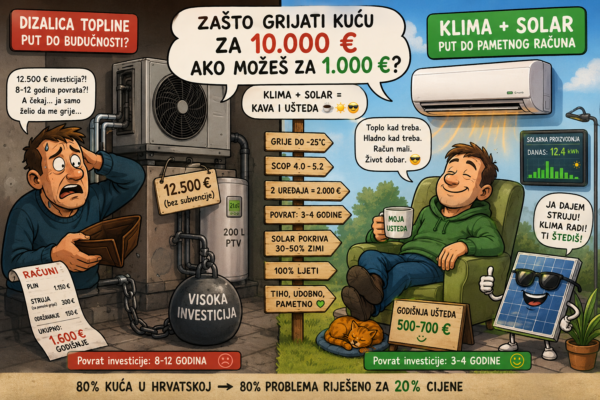 klima i solarna elektrana — kombinacija za grijanje i hlađenje hrvatske kuće